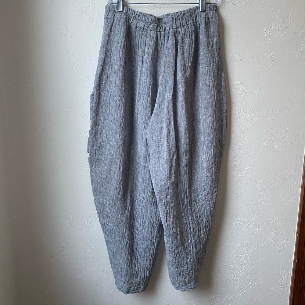 Luukaa Boho Lagenlook Gray Linen Wide Leg Trouser - Picture 6 of 9